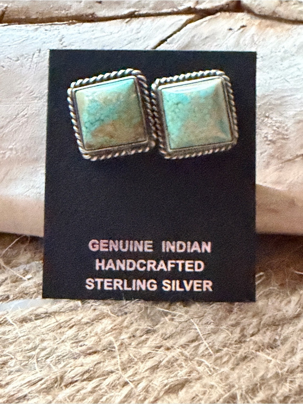 Judith Dixon Navajo Handcrafted Sterling Silver #8 Turquoise Square Earrings